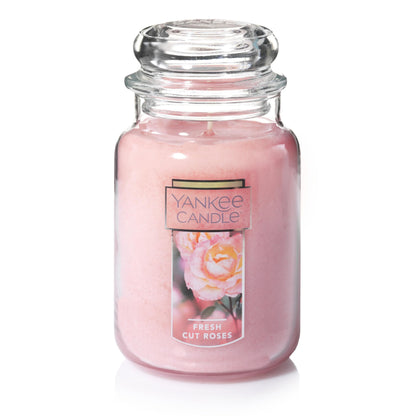 Yankee Candle Fresh Cut Roses Scented Premium 22oz Single Wick Candle Over 110 Hours of Long-Lasting Aroma Ideal for Home Decor Gifting and Events Classic Large Jar Pink (Pack of 1)