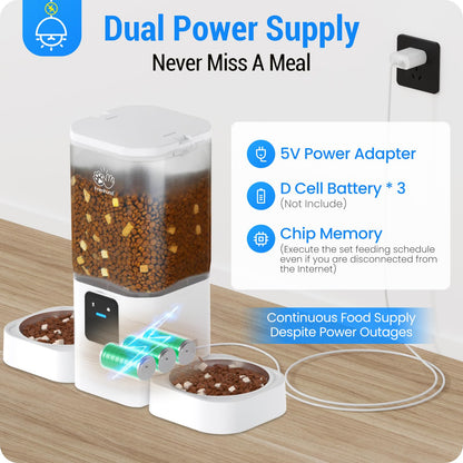 Frienhund Automatic Cat Feeder with Slow Feed for 2 Cats: 5G WiFi Automatic Dog Feeder with 7L Large Food Storage, Cat Food Dispenser with Alexa for Multiple Pets, Detachable for Easy Cleaning -29 Cup