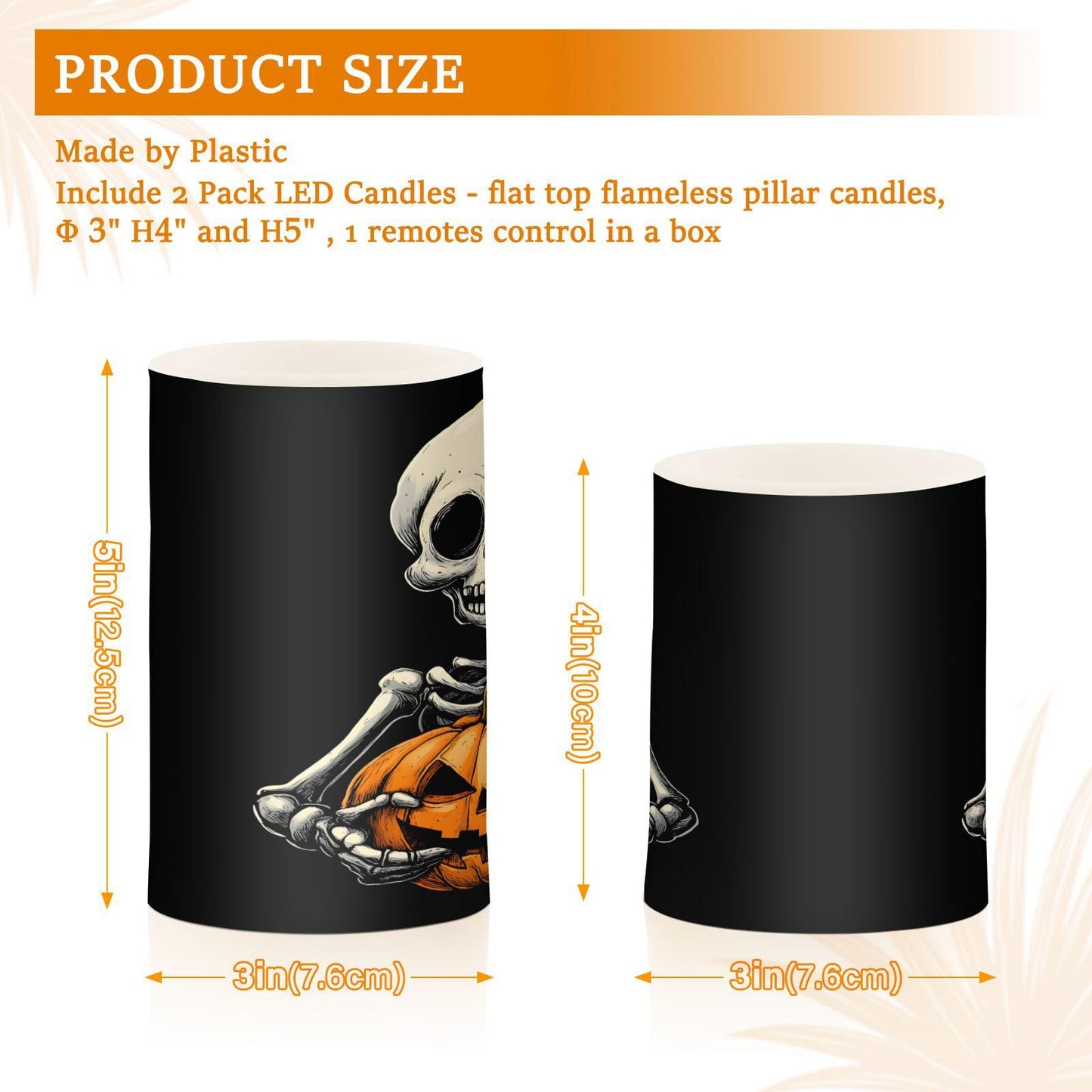 ALAZA Halloween Skeleton Skull Pumpkin Flickering Flameless Candles Battery Operated with Remote Timer,Tea Light Candles LED Pillar Votive Candles Set of 2 for Outdoor Indoor Decorations