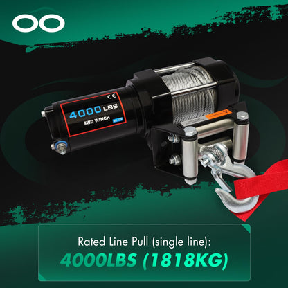 SCITOO - 4000LBS Electric Winch 12V Towing Trailer Steel Cable Off Road w/Wireless Remote