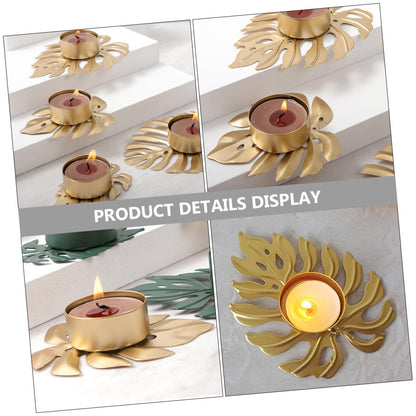 GLSTOY 3pcs Metal Leaf-Shaped Votive Candle Holders Sturdy Iron Tealight Holders for Desktop Ornament Decorative Palm Leaf Design for Home Bar Restaurant for Halloween and Festive Decor