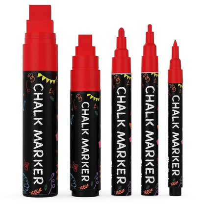 5 Red Chalkboard Chalk Markers - Red Dry Erase Markers for Blackboard, Chalkboard Signs, Windows, Glass | Variety Pack - Fine & Jumbo Size Ink Pen (1mm, 3mm, 6mm, 10mm, 15mm)