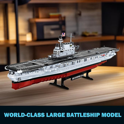 Military Battleship Building Set for Adults Boys 14+ World Class USS CV-6 Enterprise Battleship Collectible Display Model Large Warship Building Set Birthday Gifts (1883 Pieces)