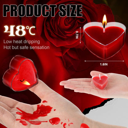 Tisancy 12 Pcs Low Temperature Candles, Red Heart Low Heat Candles Romantic Valentine's Day Gifts for Women, Body Safe Wax Dripping Play Smokeless Unscented Tea Lights for Anniversaries, Home Decor