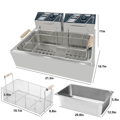 Commercial Deep Fryer with Basket for Restaurant or Home Use, 3400W 12.7QT Detachable Large Capacity Stainless Steel Countertop Electric Oil Fryer with Temperature Control
