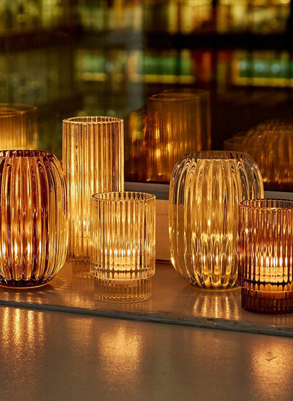 Serene Spaces Living Clear Ribbed Glass Votive Holder, Perfect for Weddings and Home Décor, Measures 5" Tall and 3.5" Diameter