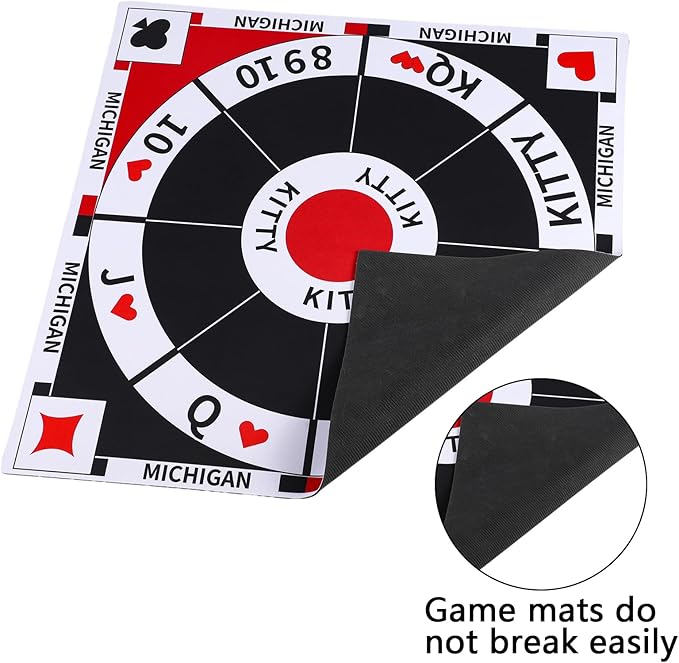 HOROW 23.6 Inches Tripoley Game Tripoli Board Game Anti-Slip MatCombination of Michigan Rummy Hearts and Poker200 Pokers2 Boxes of Cards1 Storage Bag