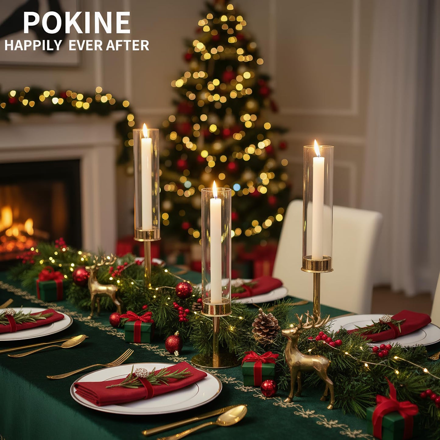 POKINE Gold Candle Holders Set of 6 for Glass Taper Candle Holders,Hurricane Candlestick Holder for Home Decor, Wedding, Dinning, Party Decorative, Anniversary (6,Gold)