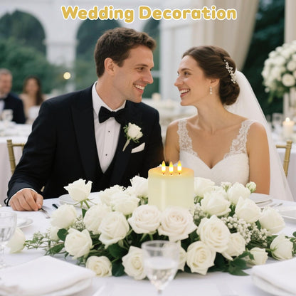 3 Wick Flameless Candles Set of 2, 4"x4" Flickering Large Flameless Candles with Remote & Timer, Dimmable Real Wax Electric Pillar Candles Battery Operated, LED Candles for Home Wedding Xmas Decor