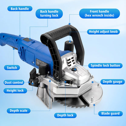 igooo Heavy-Duty Undercut Saw Jamb Saw Kit 1800W 2.5HP 120V 60Hz, with Two 6.5" Alloy Blade (Wood) and One Diamond Blade (Tiles and Masonary), 13ft Cord, Model EUS1800