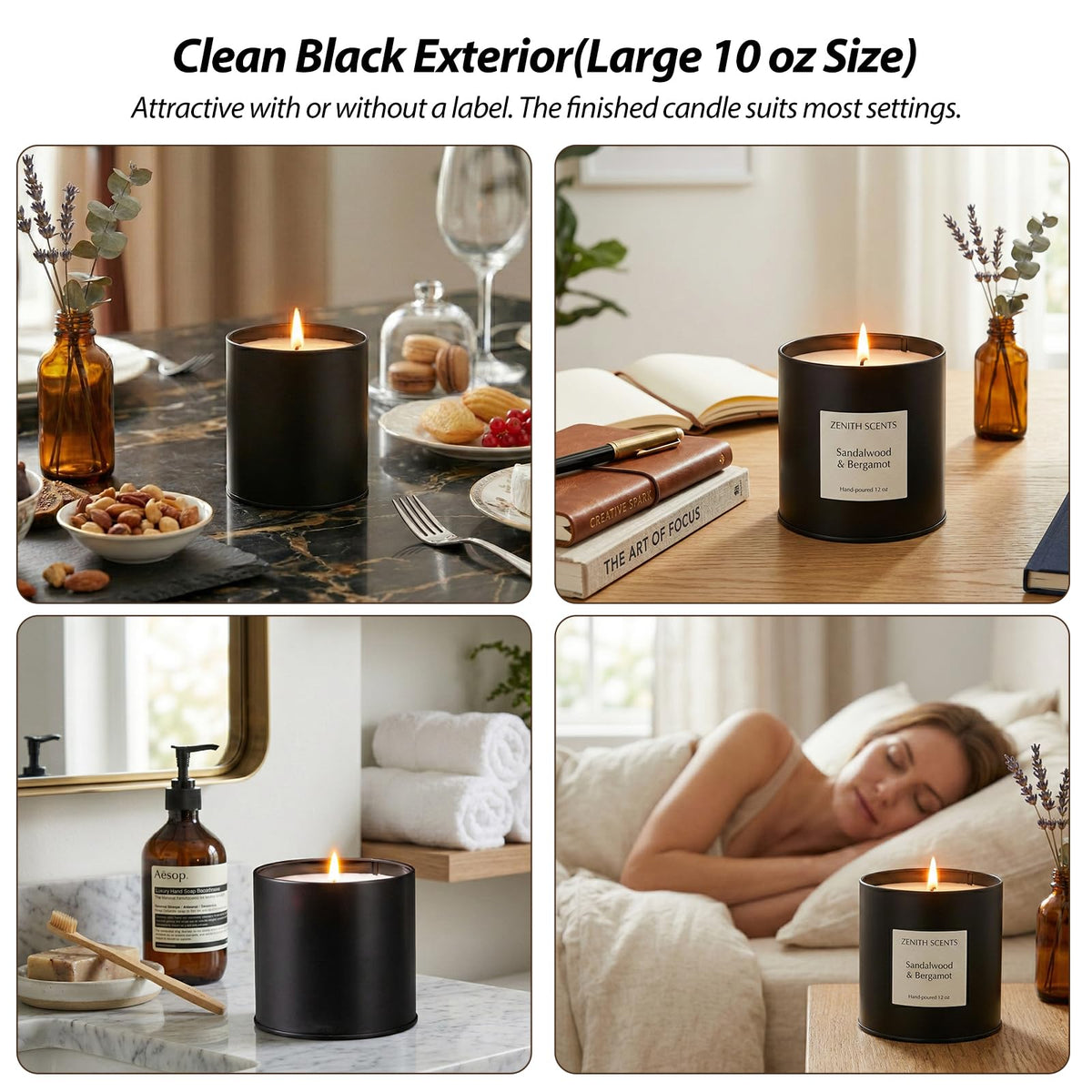 Nexuraze Empty Candle Tins for Making Candles with Lids, Tinplate Material, Warning Label Printed on Can Bottom (Black)