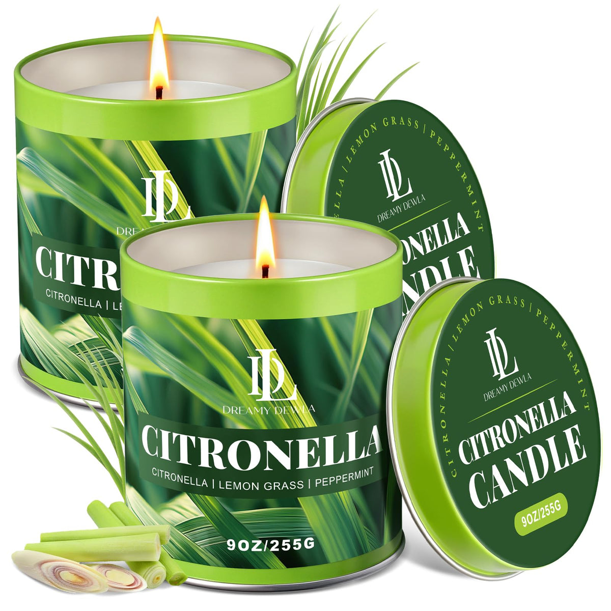 Citronella Candle Outdoor 2 Pack, 9oz Citronella Scented Candles for Outdoor Camping Patio, Natural Soy Wax with Essential Oils Non Toxic Candles, Summer Gifts for Outside Backyard Garden Picnic