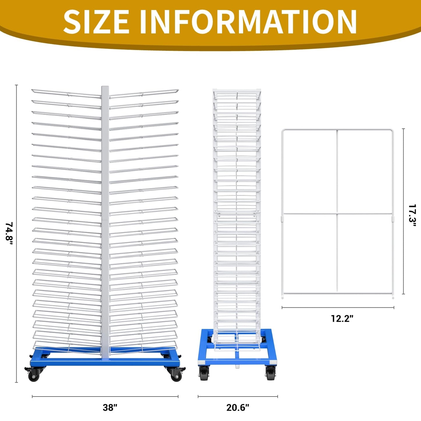 Teinfice Large 50-Tier Paint Drying Rack, Cabinet Drying Rack with 4 Locking Casters, Heavy-Duty Movable Door/Art/Drawing Board Drying Rack for Spray, Roll, Brush