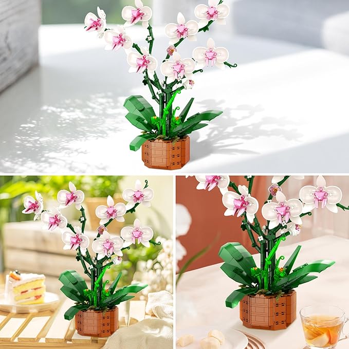 Orchid Flower Building Blocks Set Fake Indoor Flowers Building Set for Home Kitchen Desk Decoration for Adults Ages 18+