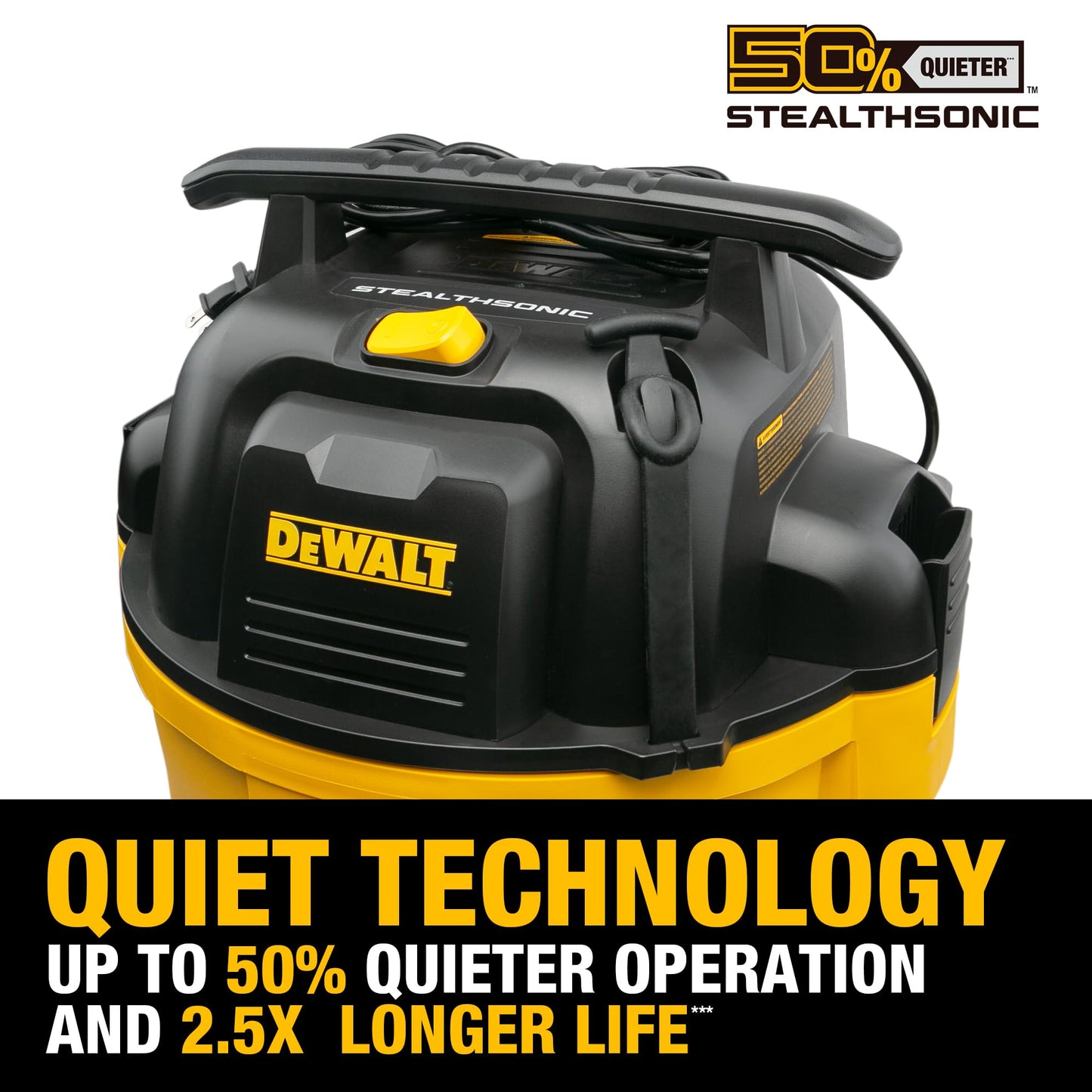 DEWALT 10 Gallon 5.0 Peak HP STEALTHSONIC Shop Vacuum Wet and Dry, Ultra Quiet Wet Dry Vac, Ideal for Jobsite, Garage, Car & Workshop, DXV10P-QT with Attachments & Powerful Suction, Portable Cleaning
