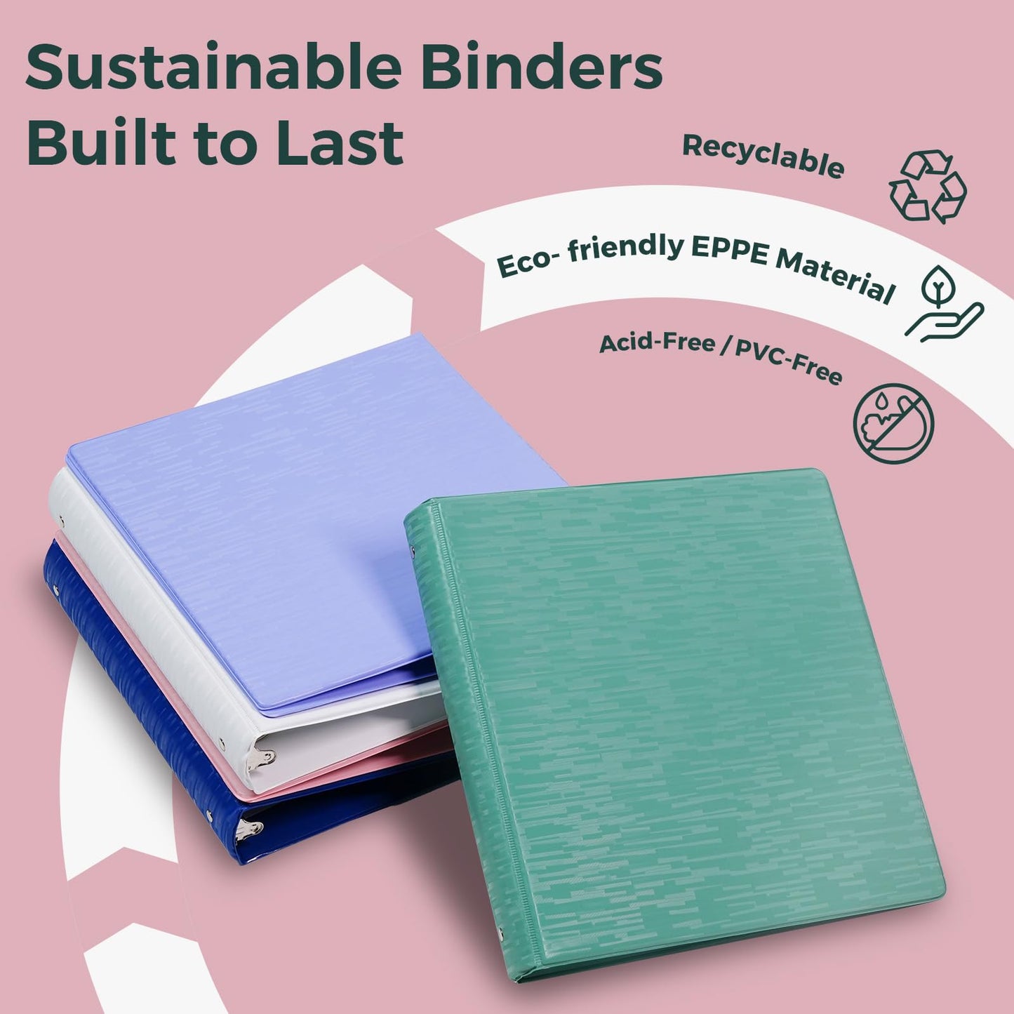 POPRUN 3 Ring Binder 1 Inch, PVC-Free, Holds 175 Sheets of 8.5 x 11 Paper, Extra Durable Organizer with 2 Pockets for School & Office, Heavy-Duty, 4 Pack, Pink