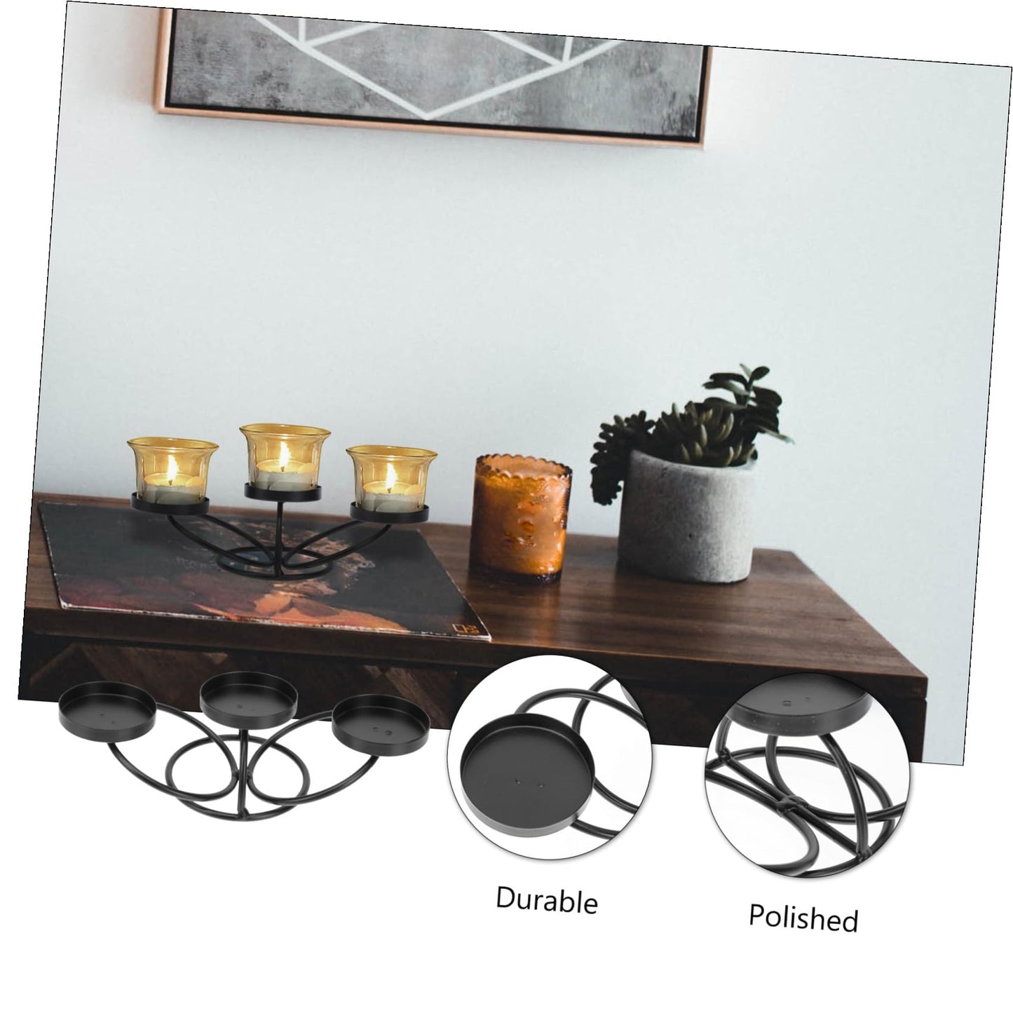 Outanaya Artistic Wrought Iron Candlestick Holder 7.67X3.14X2.16In Decorative Candle Stand for Home Party Holiday Wedding Tabletop Accent