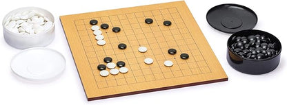 Yellow Mountain Imports Beechwood Veneer (0.4-Inch) Etched Beginner's Reversible 9x9/13x13 Go Game Set Board with Double Convex Melamine Stones - Classic Strategy Board Game (Baduk/Weiqi)