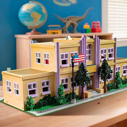 Simpsans Springfiald School Building Blocks - Moc American SCA Two-Story ArchitectureModular City House Building Sets - 3500 Pieces - for AdultsHobbyistCollector