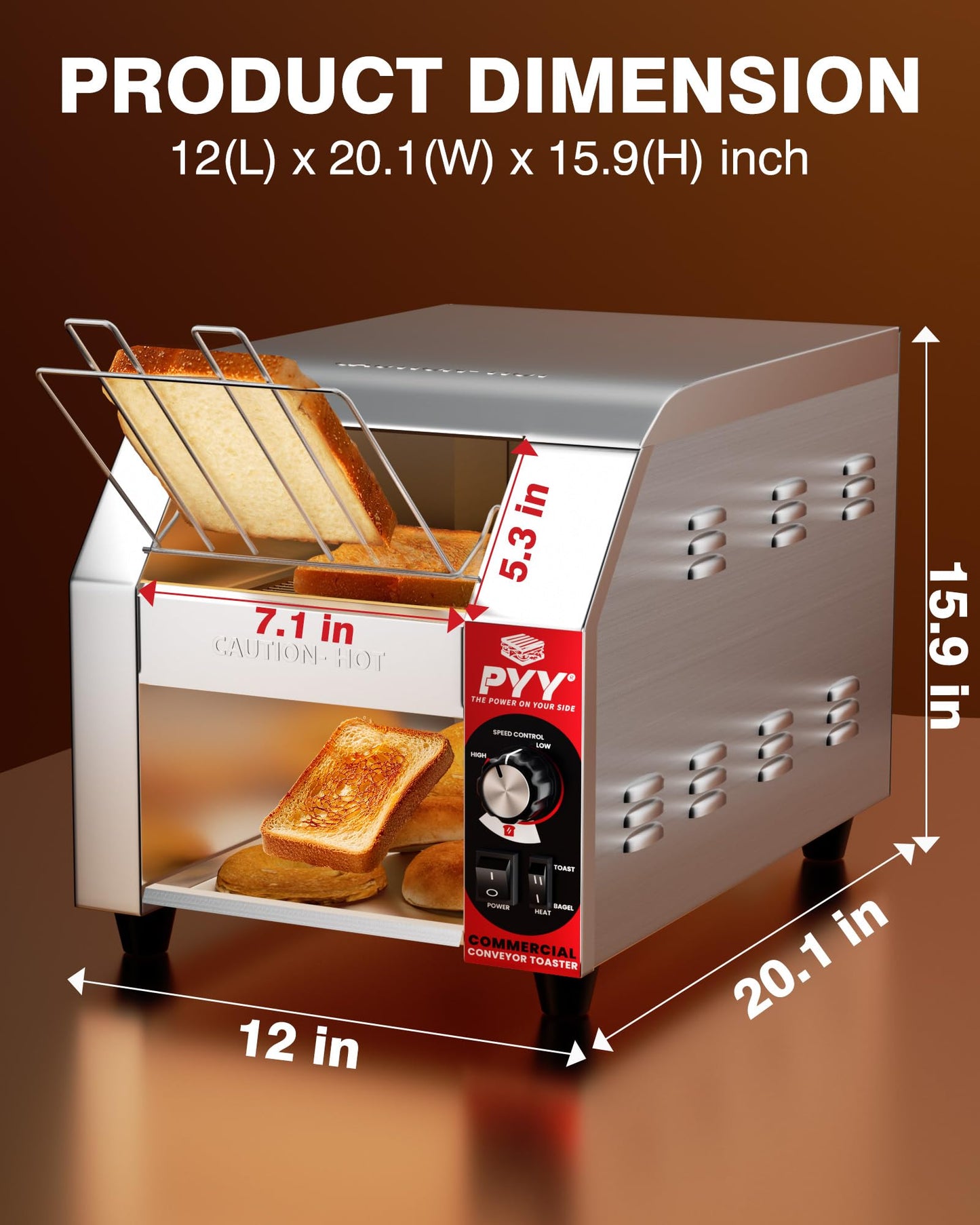 PYY Commercial Conveyor Toaster - 200 Slices/Hour Upgrade Electric Industrial Belt Toasters Heavy Duty Stainless Steel Tostadora Transportadora for Bun Bagel Bread Waffle Restaurant Buffet
