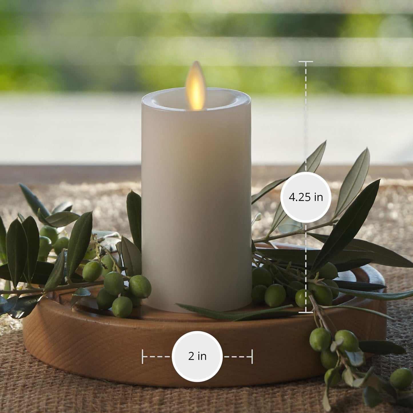 Luminara Classic Slim Flameless LED Candle, White 2" x 4.25", Battery Operated Moving Flame Pillar w/Timer, Safe Realistic Wax Candle, Home Decor
