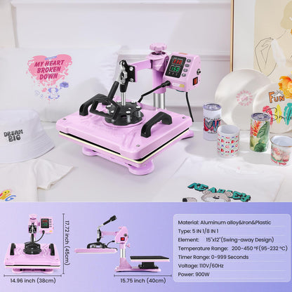 AKEYDIY Heat Press, 8 in 1 Tshirt Press Machine 15"x12" 360° Swing Away Digital Industrial Heat Transfer Machine, Multifunctional Sublimation Heat Press Machine for T Shirts/Mug/Cap/Plate/DIY