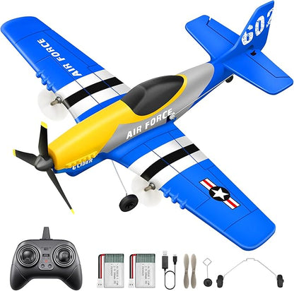 HAWK'S WORK 3 Channel RC Plane P-51D Mustang Remote Control Airplane Ready to Fly 2.4GHz 6-axis Gyro Stabilizer Easy to Fly for Kids &amp Beginners