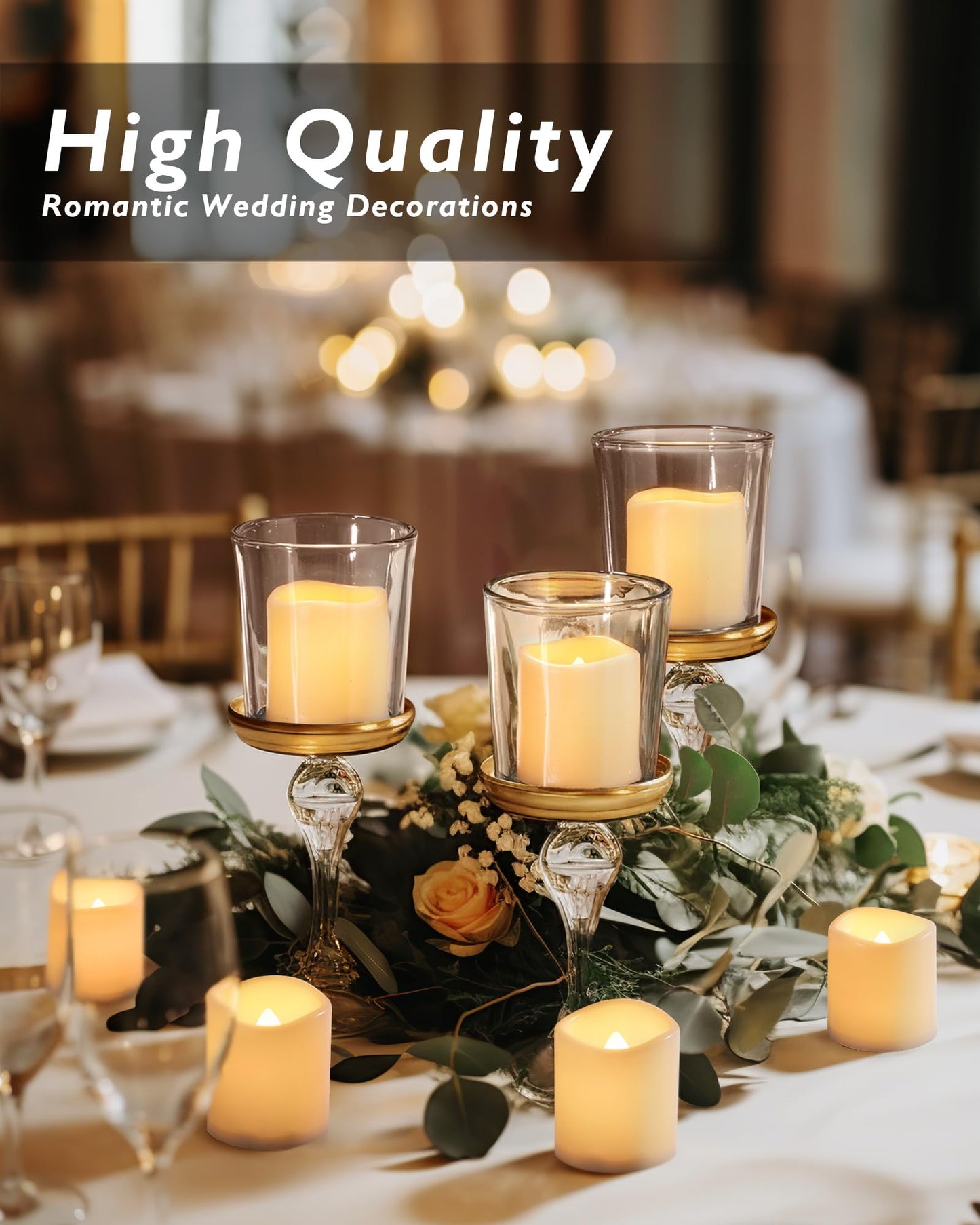 Homemory 24Pack Flickering Flameless Votive Candles for Wedding Decoration, 200+Hour Warm White Battery Operated LED Tealight, Electric Fake Candles for Party, Receptions, Halloween, Christmas