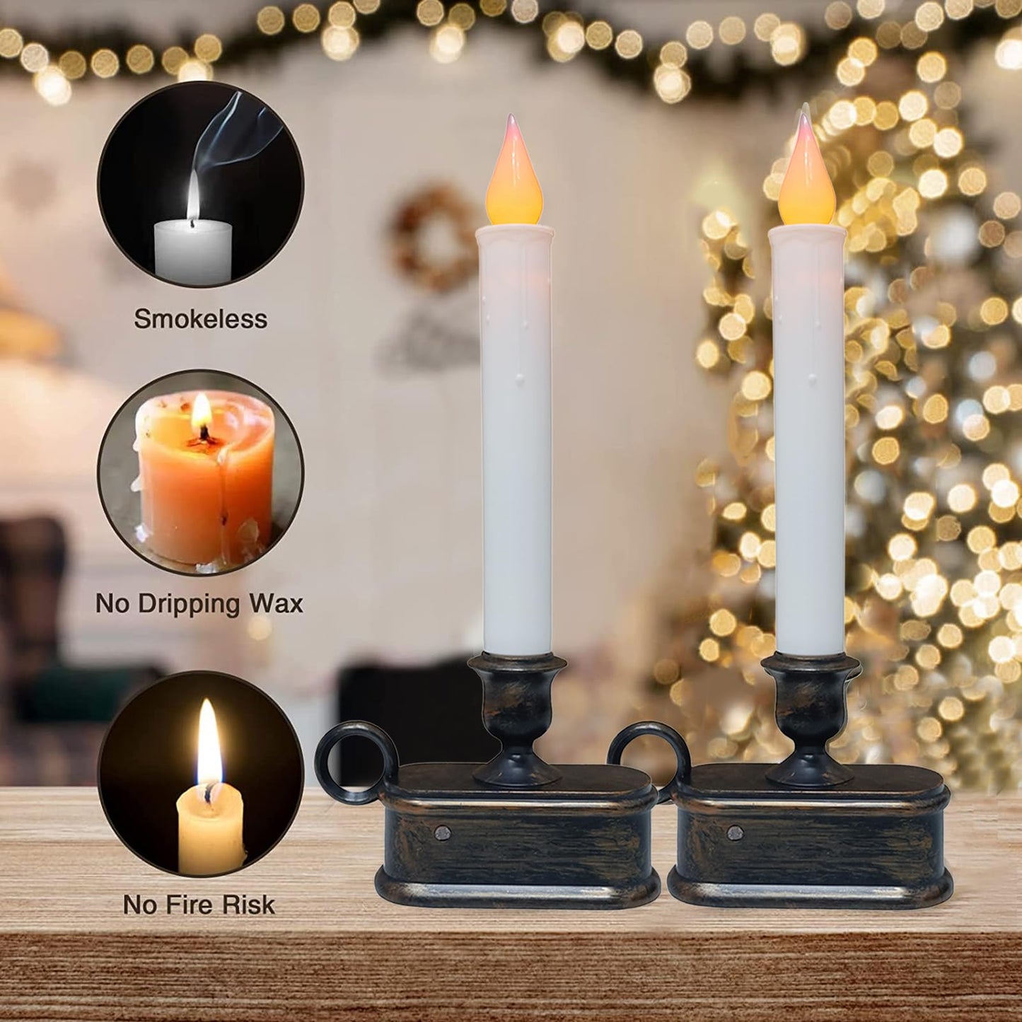 SUNSGNE Battery Operated Window Candles, Flameless Window Candles with Sensor Dusk to Dawn for Holiday Home Table Christmas Decor, 4 Pack, Antique Bronze Base