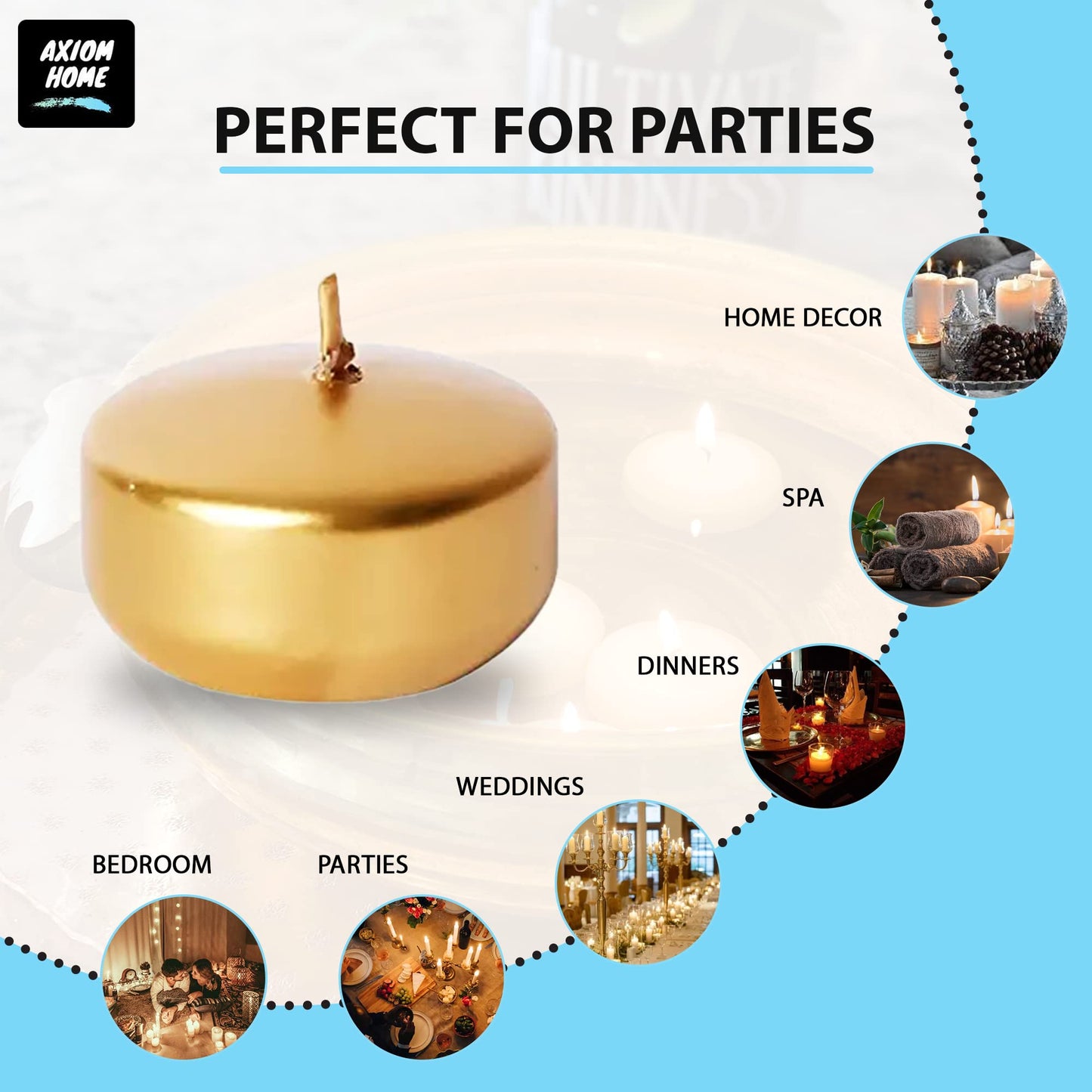 Axiom Floating Candles for Centerpieces - 24-Pack, Floating Candle 2 inch Hand-Rolled Paraffin, Cotton Wicks, 4-Hour Clean Burn - Unscented, Dripless Water Candles for Weddings, Parties, Home Decor