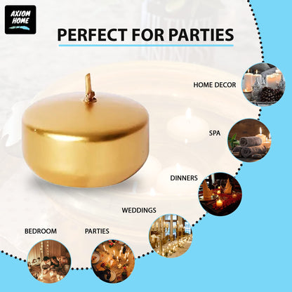 Axiom Floating Candles for Centerpieces - 24-Pack, Floating Candle 2 inch Hand-Rolled Paraffin, Cotton Wicks, 4-Hour Clean Burn - Unscented, Dripless Water Candles for Weddings, Parties, Home Decor