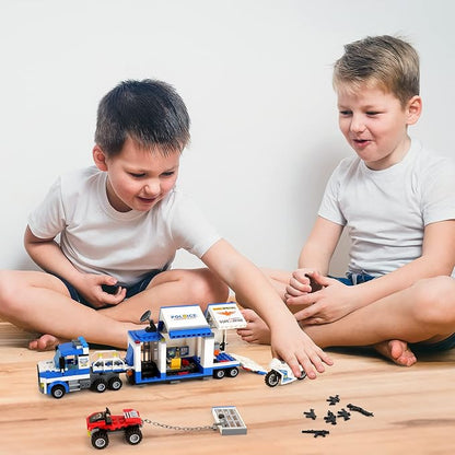 City Police Mobile Command Center Truck Building Blocks Kit Toys Police Vehicles Series Prison Break Jail Set with Action Cop Motorbike ATV Arms Play Set for Boys and Kids Age 5+ (483 Pieces)