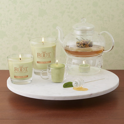 Root Candles Scented Candles Honeycomb Veriglass Premium Handcrafted Beeswax Blend Candle, Small, Tea Leaf & Honey