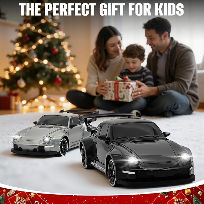 RC Drift Car1:24 Scale Remote Control Car 2.4GHz 20KM/H 4WD High Speed RC Cars for Kids with LED Light Two BatteriesDrifting TiresRacing Vehicle Toy for Adults Boys Girls Black
