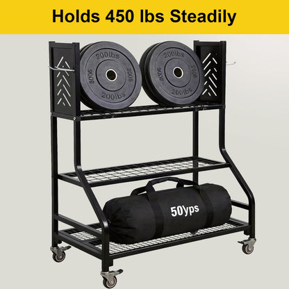 KYLIN Heavy Duty Garden Tool Organizer Rack on Wheels, 450 lbs Capacity with 4 Locking TPR Wheels, 55 lbs 0.059'' Steel Frame Mobile Garage Storage - No Nuts,No Bolts - Easy Assembly Utility Cart