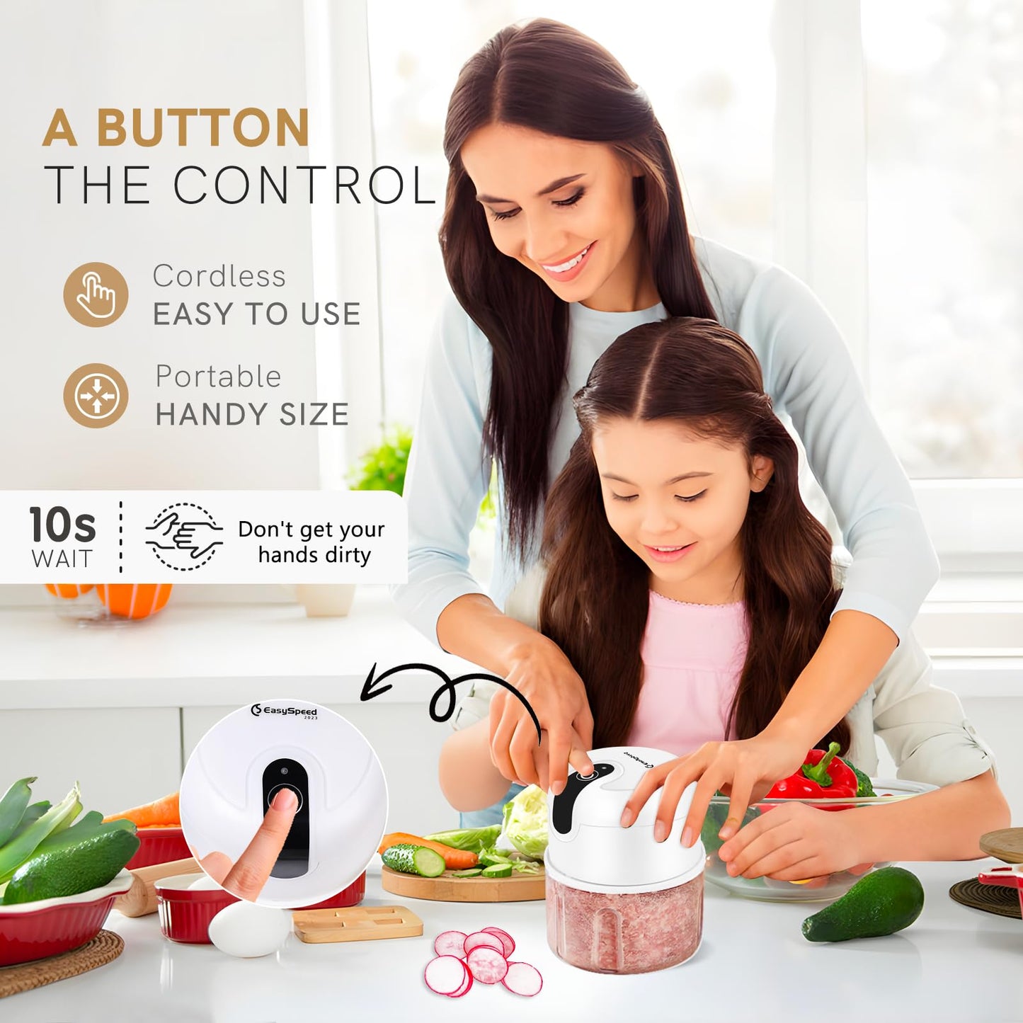 EASYSPEED Electric Garlic Chopper 1Cup, Mini USB Charging Wireless Food Processor with 304 Stainless Steel, 2 Sharp Blades, Portable Kitchen Meat Grinder for Onion, Garlic, Ginger, Baby Food