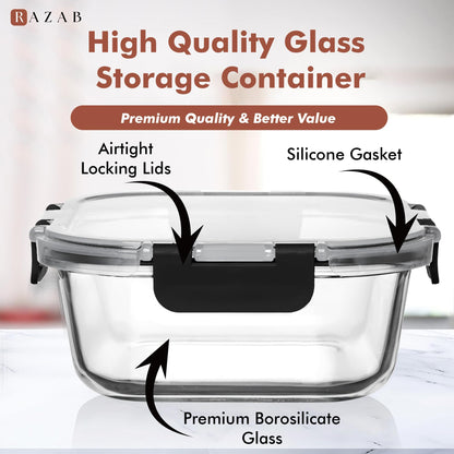 Razab 2 PC 1200ML / 41 Oz Glass Food Storage Containers with Lids - Airtight & Leakproof - Microwave/Oven/Freezer Safe - BPA Free - Ideal for Meal Prep, Storing Leftover & Lunch