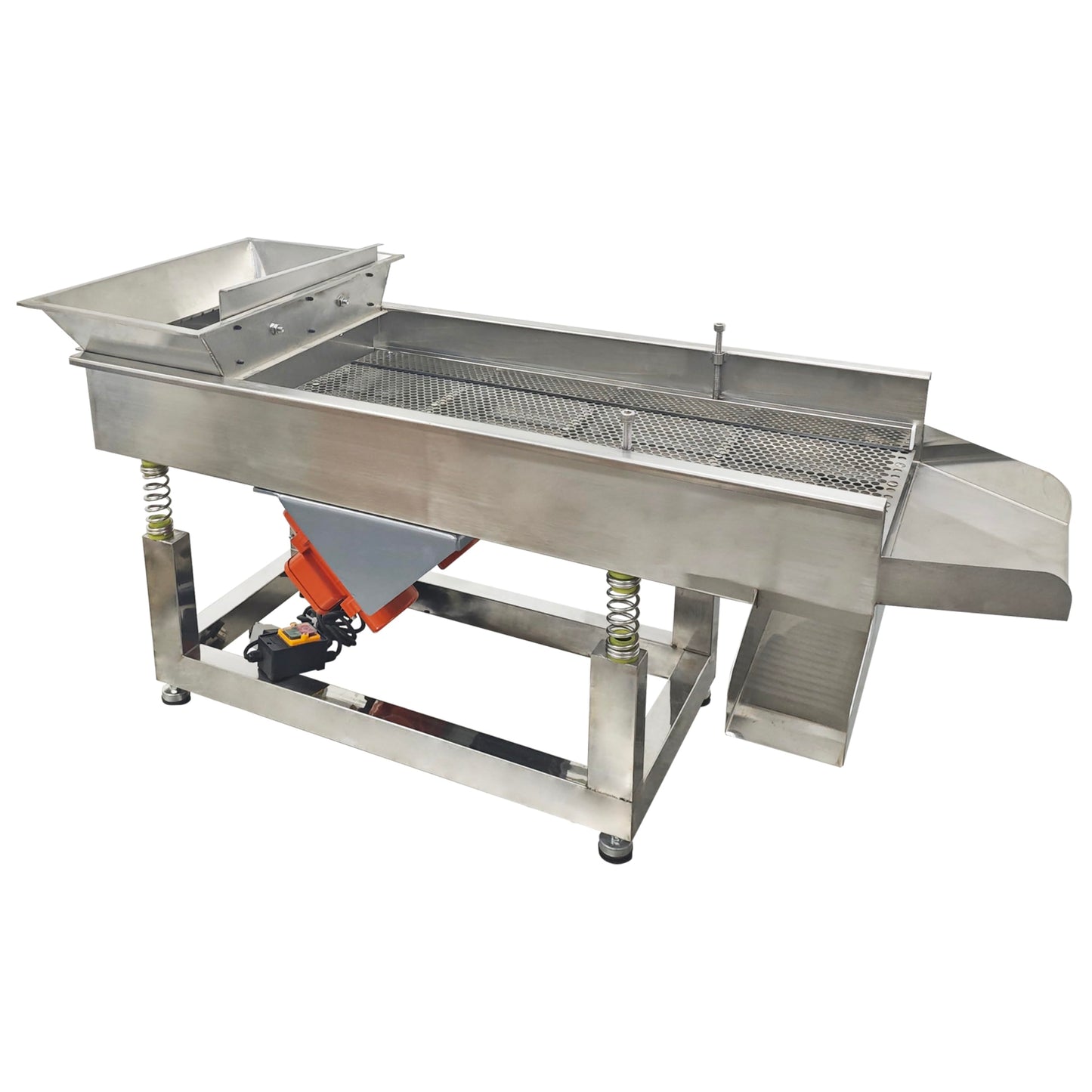 TECHTONGDA Straight Vibrating Sieve Screen Shaker Electric Linear Sifter Machine Stainless Steel One Layer Two Motor 10mm Round Hole Screen Size 40 * 13.8inch