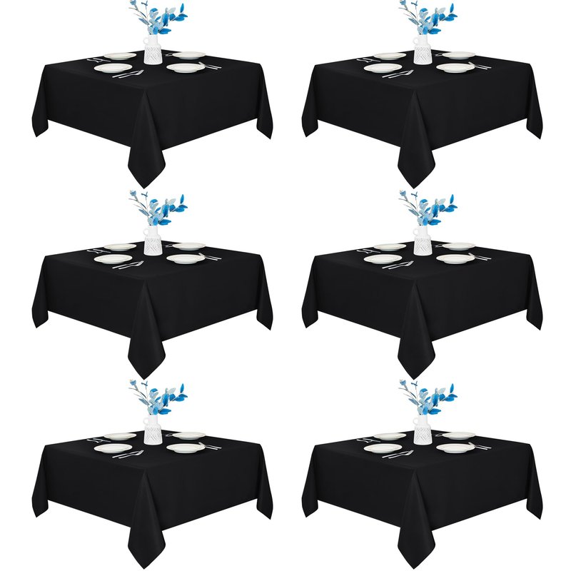 Fitable 6 Pack Black Square Tablecloths - 70 x 70 Inches - Stain Resistant and Reusable Table Clothes, Polyester Fabric Table Covers for Dining, Card Tables, Coffee Tables