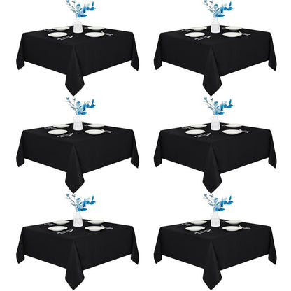 Fitable 6 Pack Black Square Tablecloths - 70 x 70 Inches - Stain Resistant and Reusable Table Clothes, Polyester Fabric Table Covers for Dining, Card Tables, Coffee Tables
