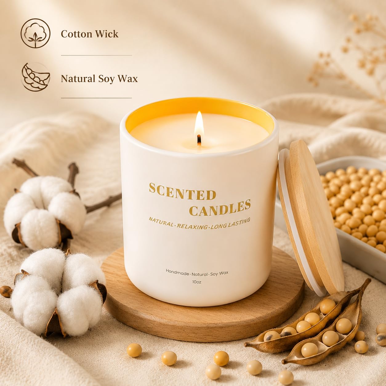 Lanttu Vanilla Scented Candle for Home Decor, 10 oz Natural Soy Wax Jar Candles, 39 Hours Long Lasting Burning Candles for Mom Friend Birthday Housewarming Gift