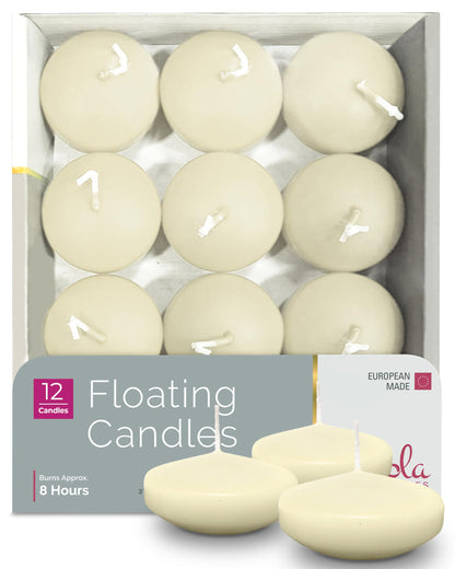 Hyoola Premium Ivory Floating Candles 3 Inch - 8 Hour - 12 Pack - European Made