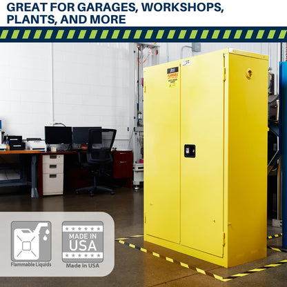 Jamco 45 Gallon Flammable Safety Cabinet, Steel Flammable Storage Cabinet with Lockable Manual Closing Doors, Non Forkliftable, 43" x 18" x 65", Yellow