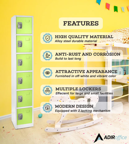 AdirOffice Large School Locker with 6 Doors 6 Hooks Storage Locker for Garage Storage - Office Storage Lockers (6 Door, Green)