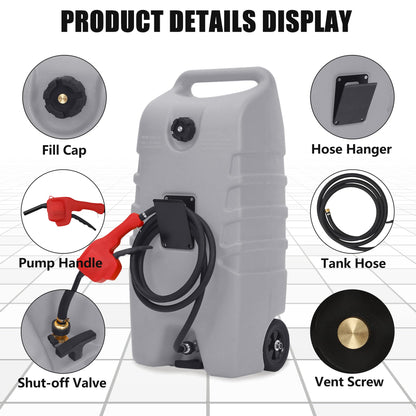 Garvee 15 gal Gas Can, Fuel Caddy with Pump, Fuel Transfer Tanks with 10 ft Delivery Hose Diesel Fuel Can for Cars, Lawn Mowers, Boats,Medium, Gray