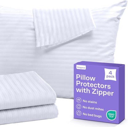 Regine Switzerland Set of 4 Pillow Protectors - Zippered, Stain-Resistant & Washable Standard Size