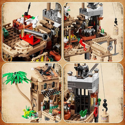 RiceBlock Pirate Town House Building Sets Pirate Wharf Supply Center Building Blocks Toys for Kids 943 Pieces