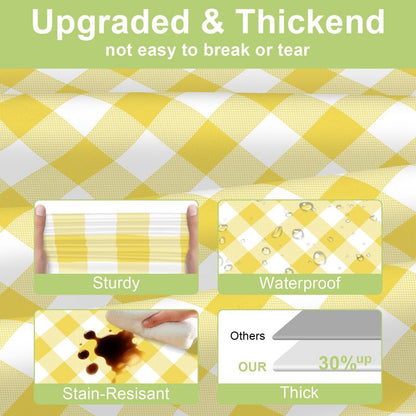 QIKSION Yellow Gingham Tablecloth Disposable 6 Pack, 54 x 108 Inch Yellow and White Checkered Table Cloth for Easter Decorations, Birthday Party Supplies, Rectangle, Plastic Table Cover
