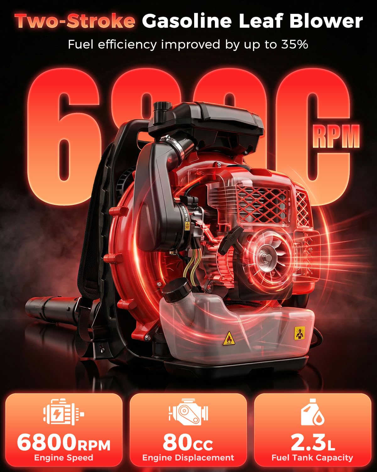 Getell 80cc Gas Backpack Leaf Blower, 900CFM 206MPH 2-Stroke Engine, Heavy-Duty Leaf & Snow Blower for Lawn, Garden & Commercial Use (Red)