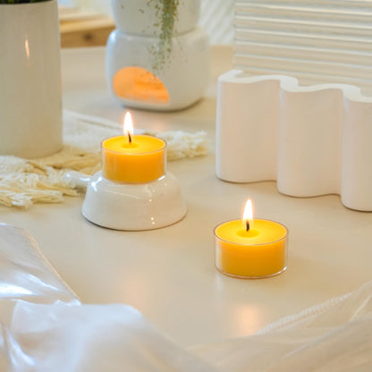 MUUFAZA 12 Unscented Natural Soy Tealight Candles in Clear Cups, 5H Long Clean Burning, Hand-Poured Yellow Mini Tea Candle Set for Parties, Spa, Meditation, Gift, Holiday, Emergency, Home Decor